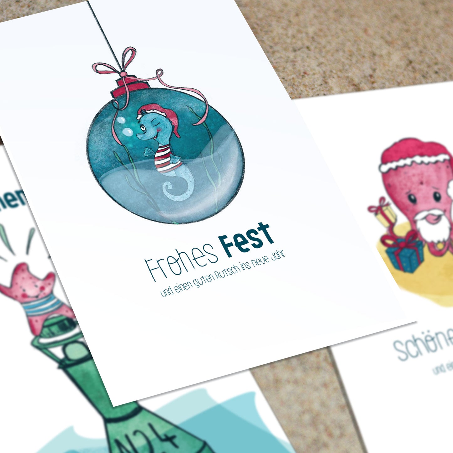 Meeresbanden Weihnachtskarten – 3 Stück