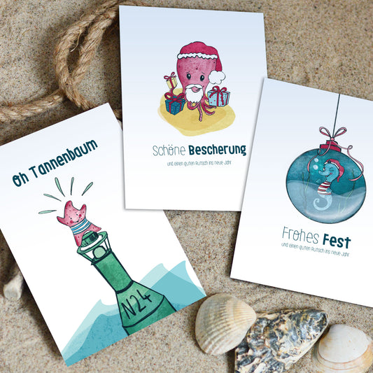 Meeresbanden Weihnachtskarten-Set – 3 Stück